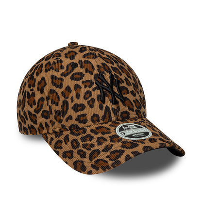 New Era Womens 9FORTY New York Yankees Baseball Cap - MLB Leopard Cord - Camel-Black