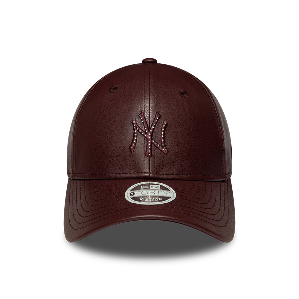 New Era Womens 9FORTY M-Crown New York Yankees Baseball Cap - MLB Diamante PU - Burgundy
