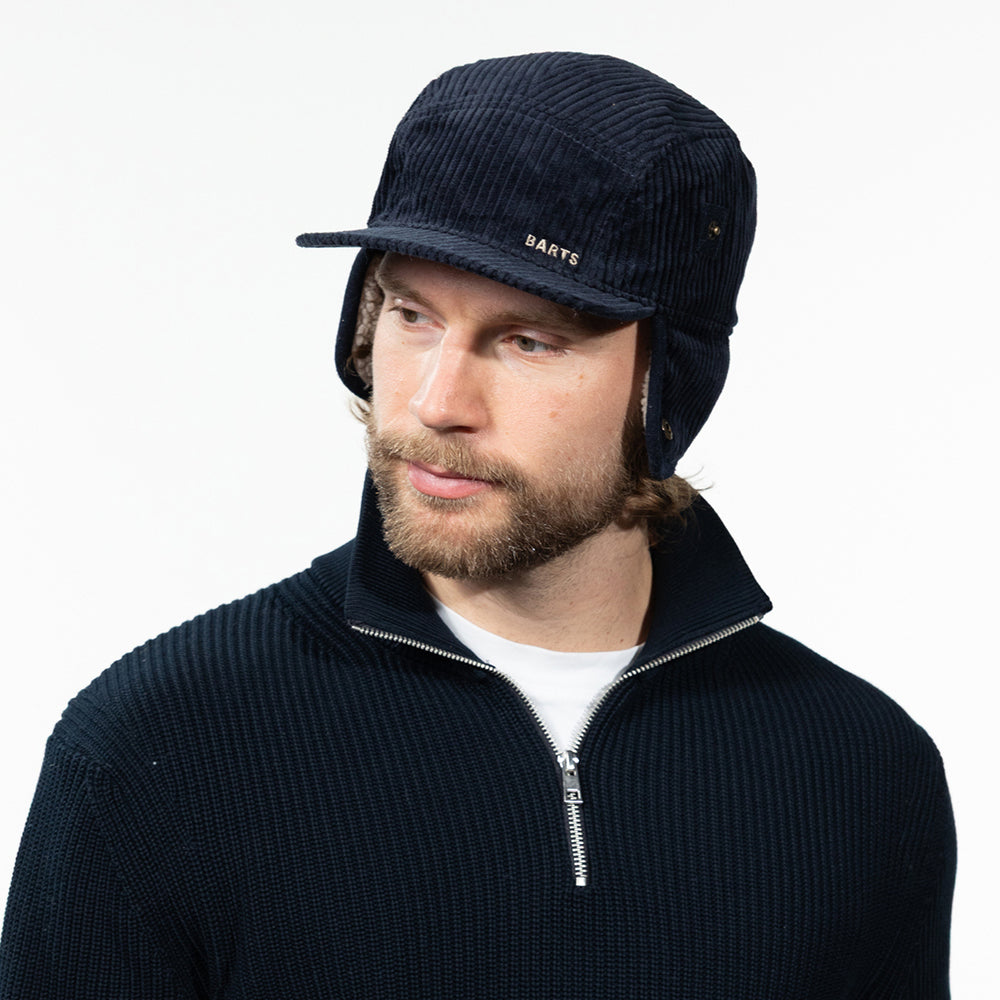 Barts Hats Rayner Corduroy 5 Panel Cap with Earflaps - Dark Navy