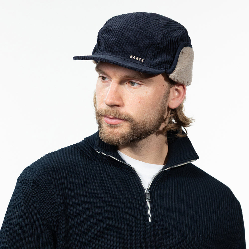 Barts Hats Rayner Corduroy 5 Panel Cap with Earflaps - Dark Navy