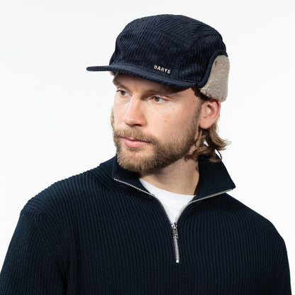 Barts Hats Rayner Corduroy 5 Panel Cap with Earflaps - Dark Navy