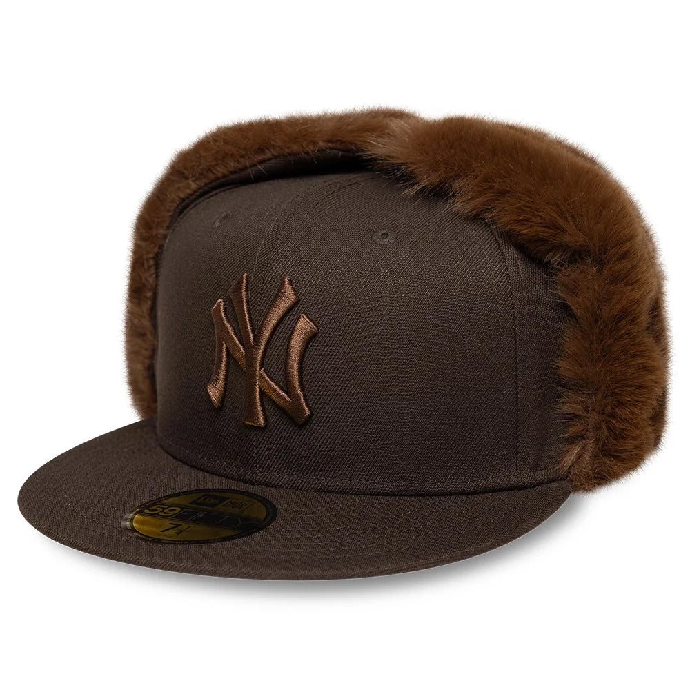 New Era 59FIFTY New York Yankees Baseball Cap with Earflaps - MLB World Series Dogear - Brown