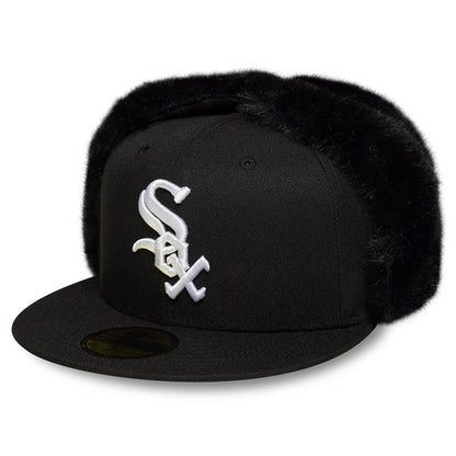 New Era 59FIFTY Chicago White Sox Baseball Cap with Earflaps - MLB World Series Dogear - Black-White