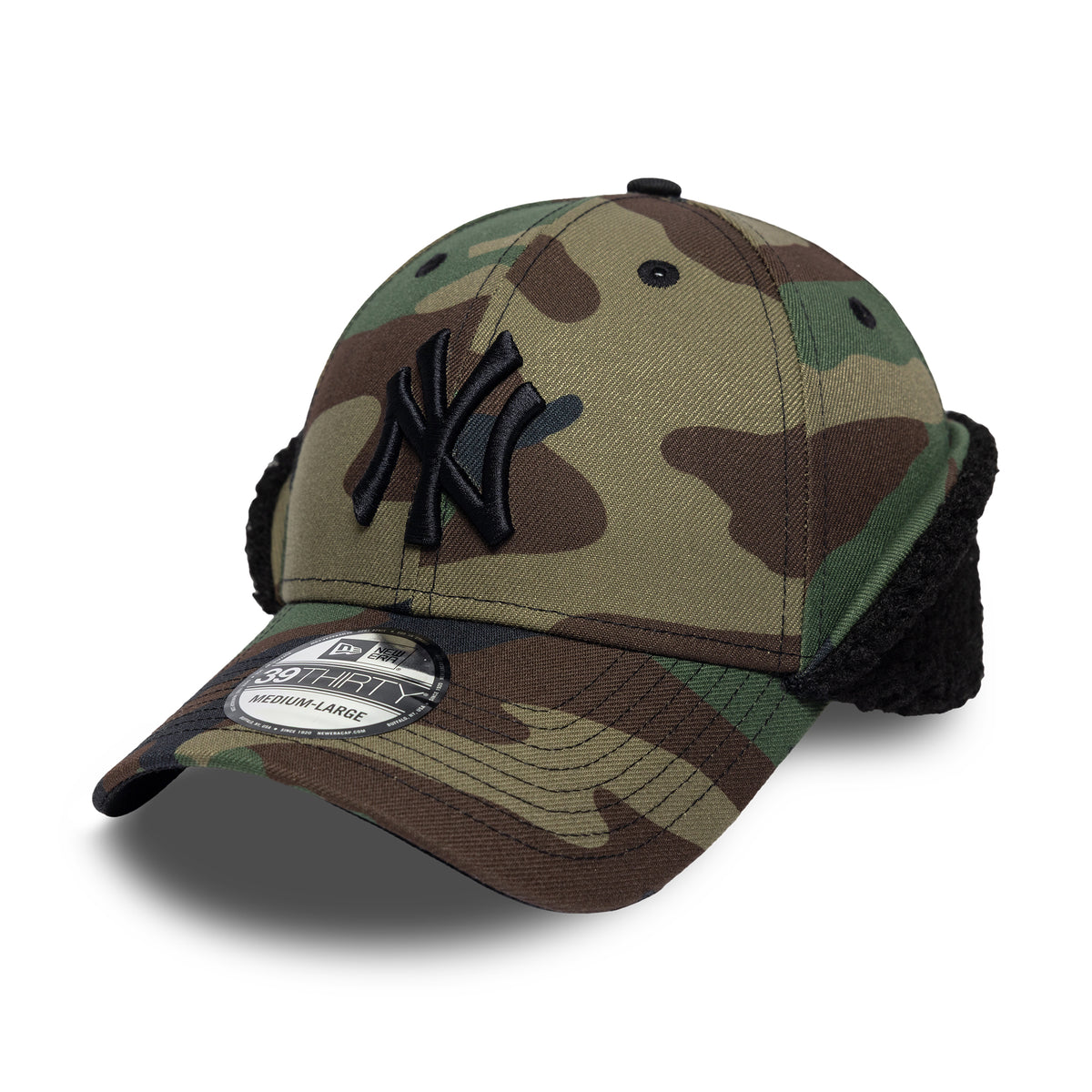 New Era 39THIRTY New York Yankees Baseball Cap - MLB Down Flap - Camo-Black