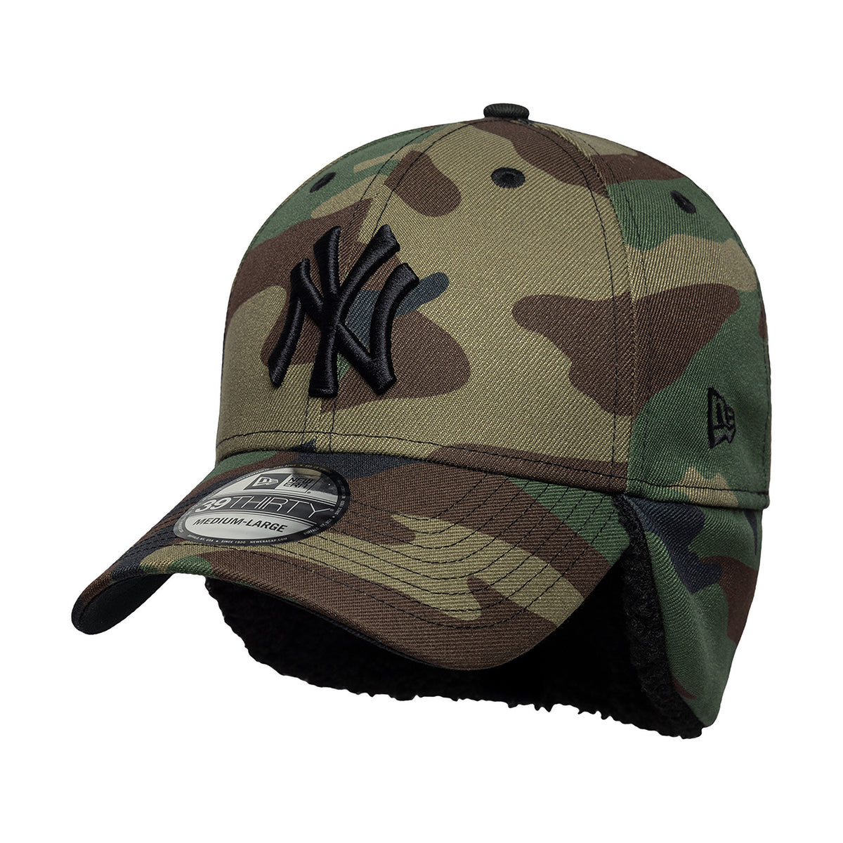 New Era 39THIRTY New York Yankees Baseball Cap - MLB Down Flap - Camo-Black