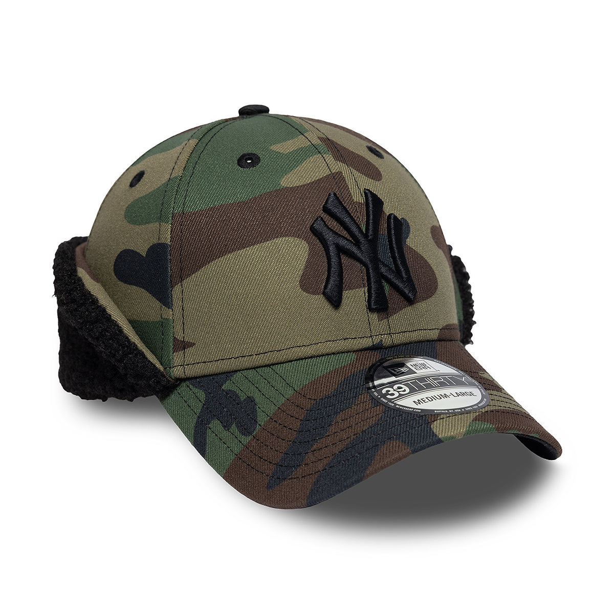 New Era 39THIRTY New York Yankees Baseball Cap - MLB Down Flap - Camo-Black