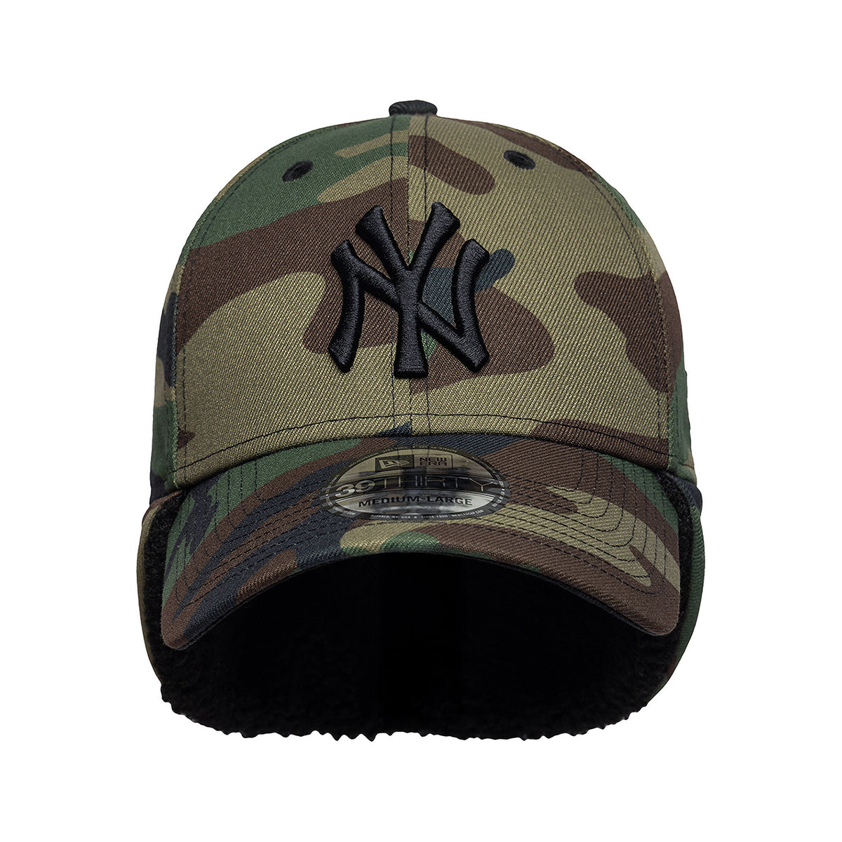 New Era 39THIRTY New York Yankees Baseball Cap - MLB Down Flap - Camo-Black