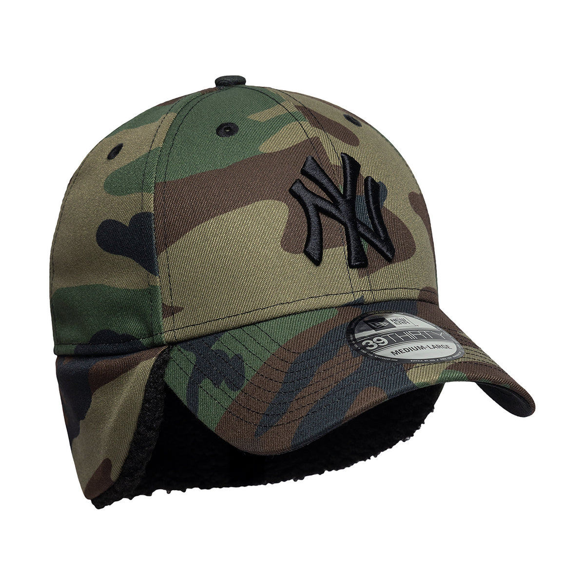 New Era 39THIRTY New York Yankees Baseball Cap - MLB Down Flap - Camo-Black