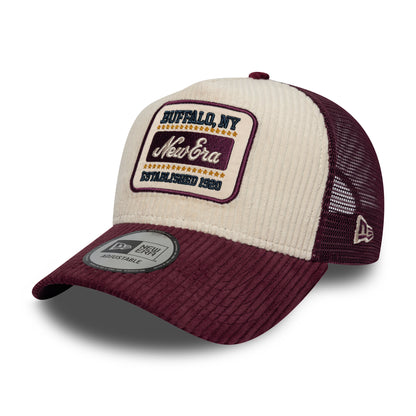 New Era 9FORTY A-Frame Trucker Cap - Cord Visor - Stone-Maroon
