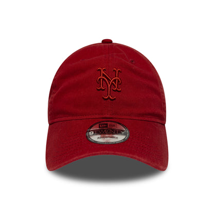 New Era 9TWENTY New York Mets Baseball Cap - MLB Washed Midi Logo - Deep Red