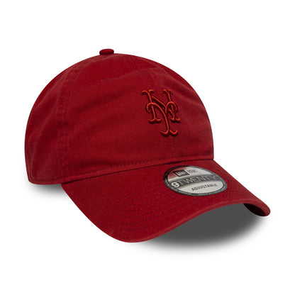 New Era 9TWENTY New York Mets Baseball Cap - MLB Washed Midi Logo - Deep Red