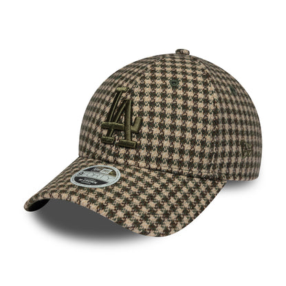 New Era Womens 9FORTY M-Crown L.A. Dodgers Baseball Cap - MLB Houndstooth - Camel-Olive