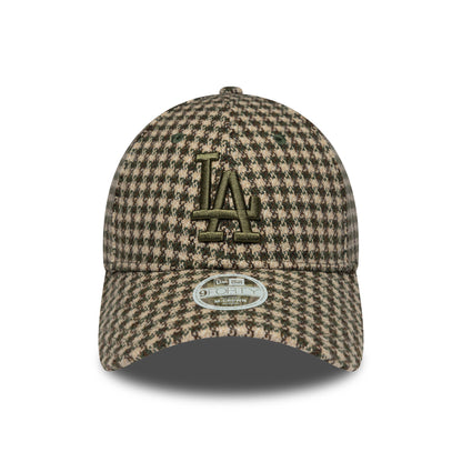 New Era Womens 9FORTY M-Crown L.A. Dodgers Baseball Cap - MLB Houndstooth - Camel-Olive