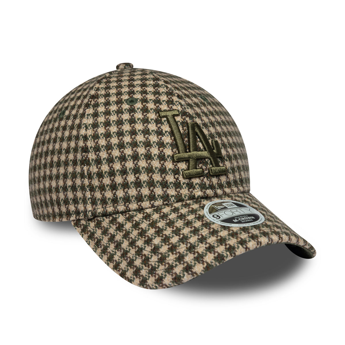New Era Womens 9FORTY M-Crown L.A. Dodgers Baseball Cap - MLB Houndstooth - Camel-Olive