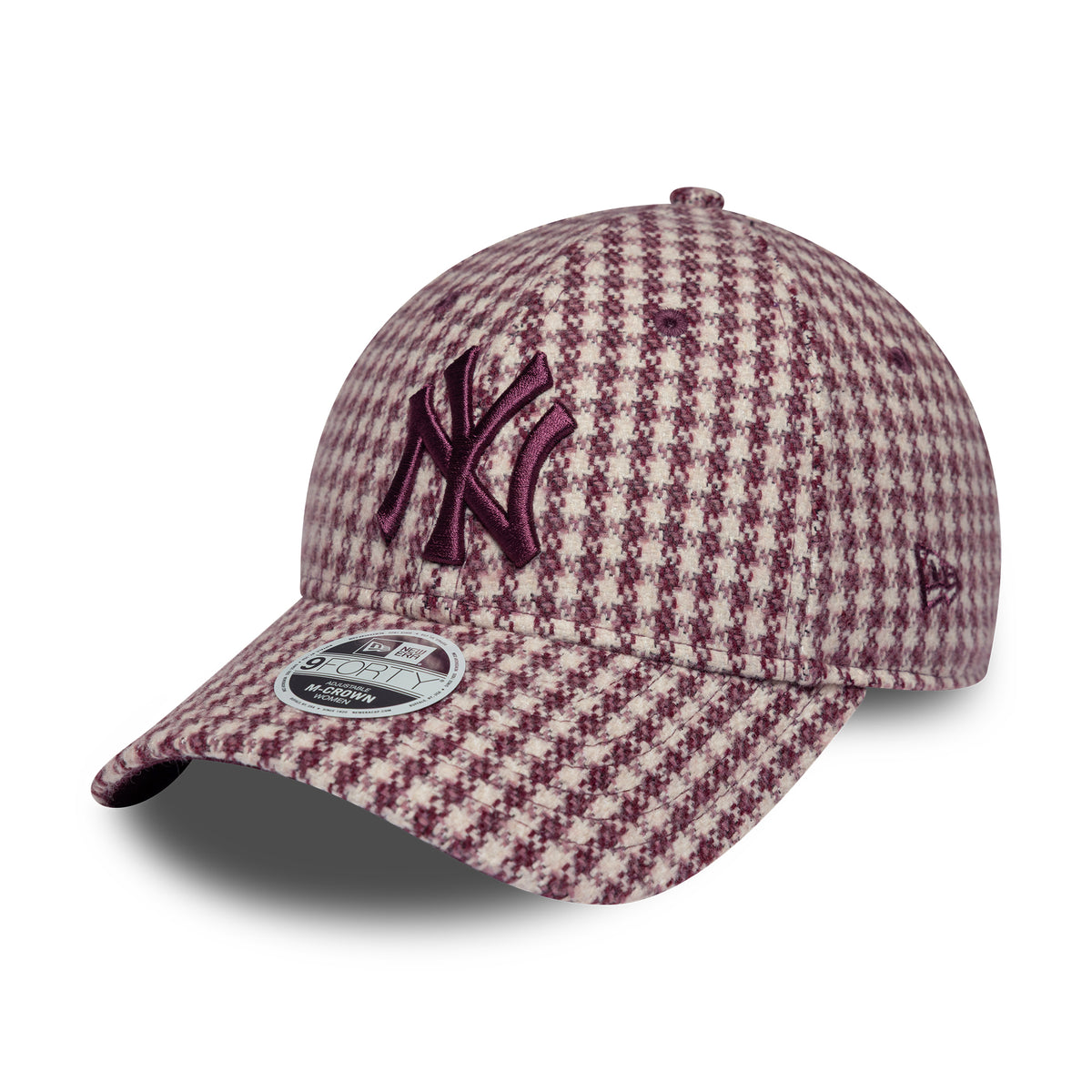 New Era Womens 9FORTY M-Crown New York Yankees Baseball Cap - MLB Houndstooth - Cream-Burgundy