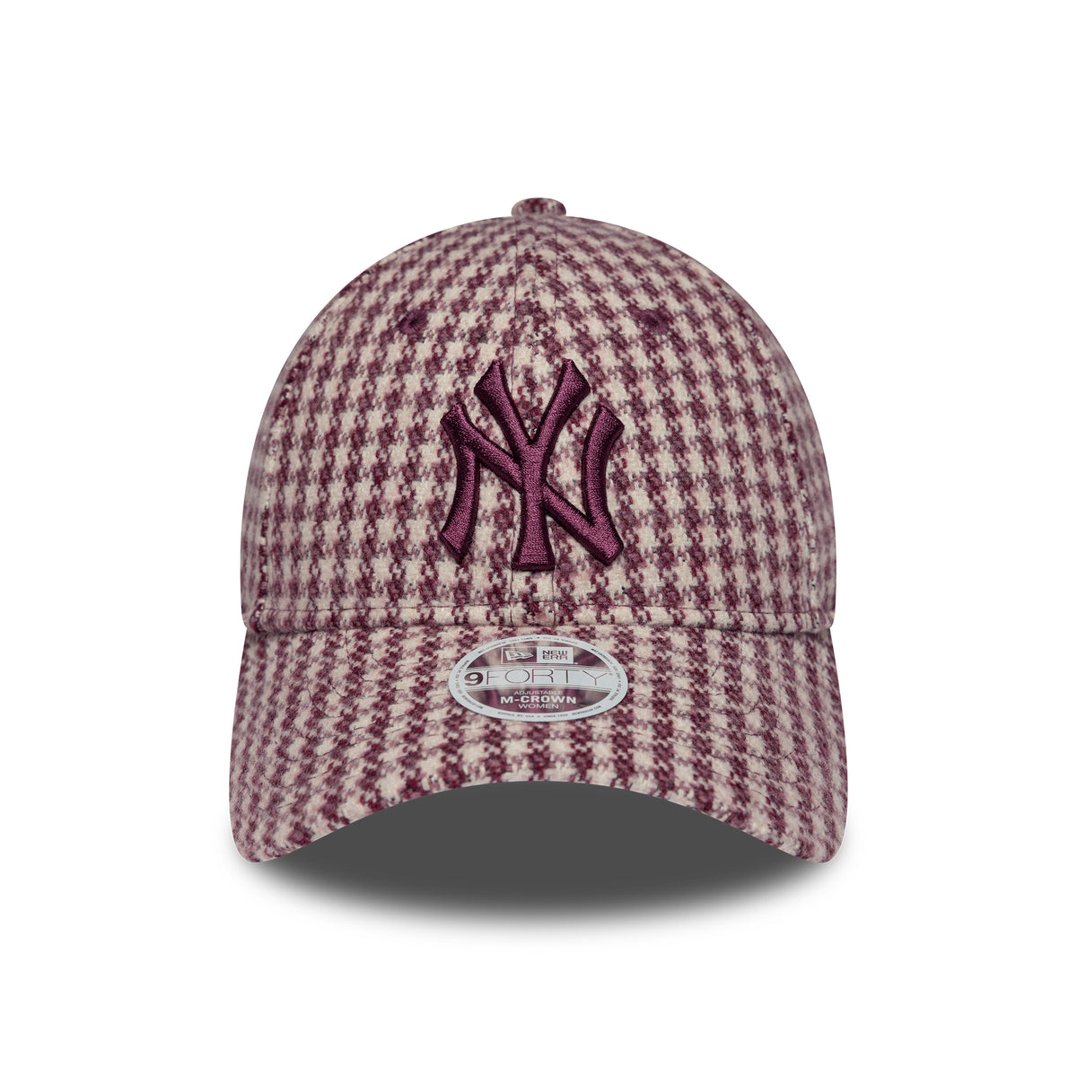 New Era Womens 9FORTY M-Crown New York Yankees Baseball Cap - MLB Houndstooth - Cream-Burgundy