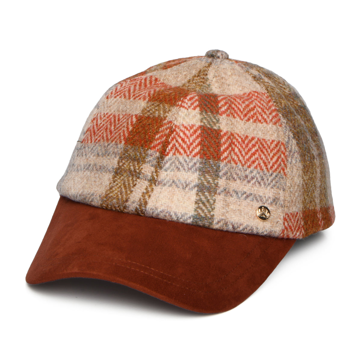 Failsworth Hats Womens HARRIS TWEED Baseball Cap - Rust-Oatmeal