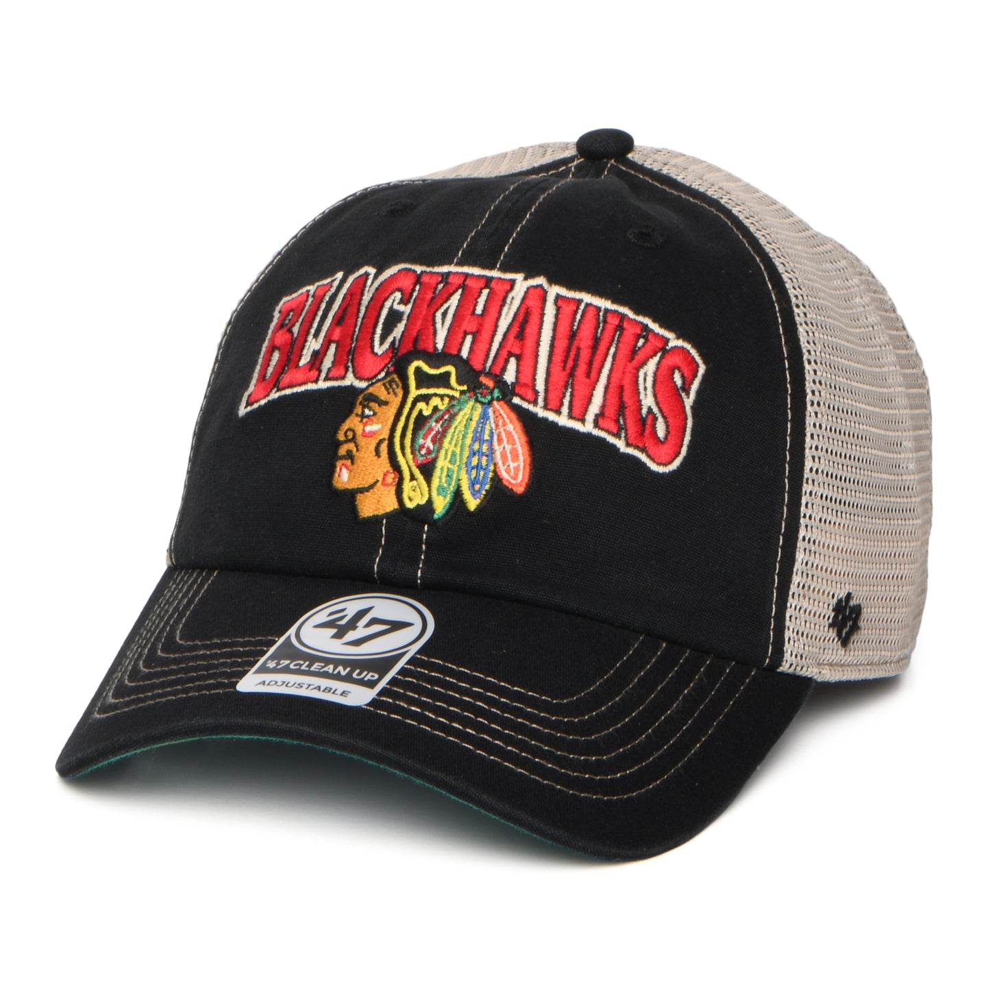 47 Brand Chicago Blackhawks Trucker Cap - NHL Tuscaloosa Clean Up - Washed Black-White