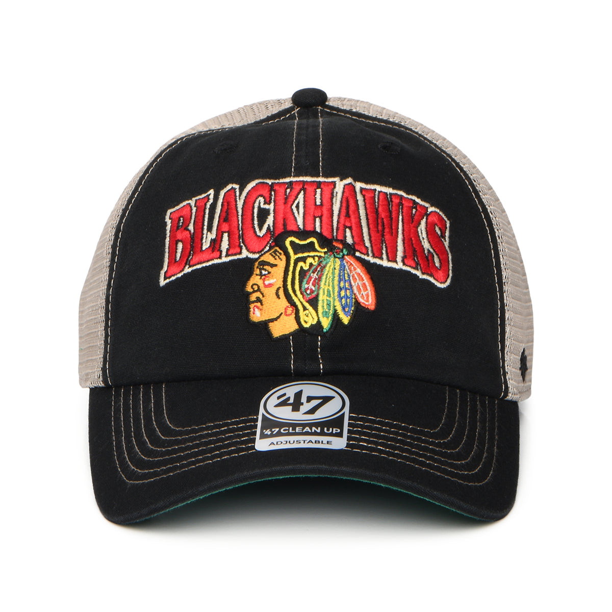 47 Brand Chicago Blackhawks Trucker Cap - NHL Tuscaloosa Clean Up - Washed Black-White