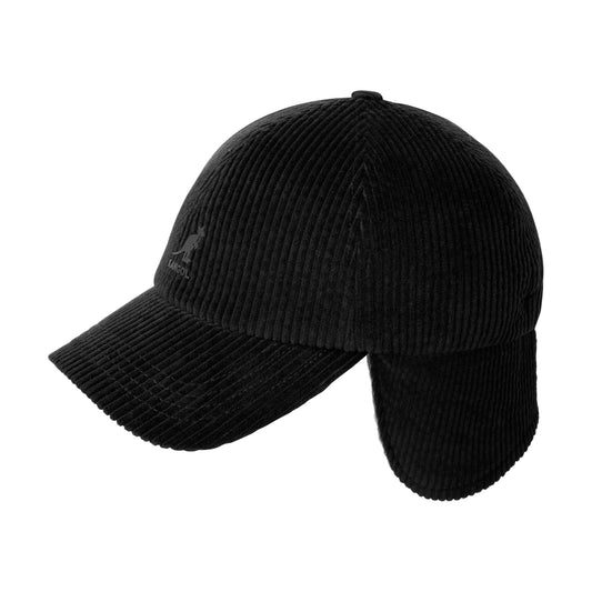 Kangol Cozy Corduroy Baseball Cap with Earflaps - Black