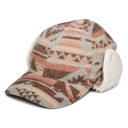 Scala Hats Sapos Aztec Print Baseball Cap with Earflaps - Chocolate-Multi