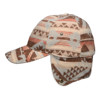 Scala Hats Sapos Aztec Print Baseball Cap with Earflaps - Chocolate-Multi