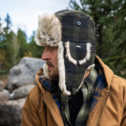 Scala Hats Saint Cloud Plaid Trapper Hat - Olive
