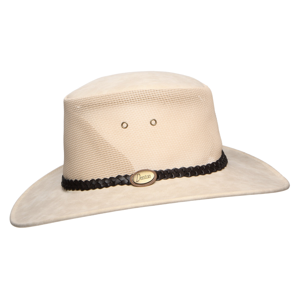Denton Hats Voyager Faux Leather Vented Outback Hat - Beige