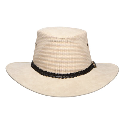 Denton Hats Voyager Faux Leather Vented Outback Hat - Beige