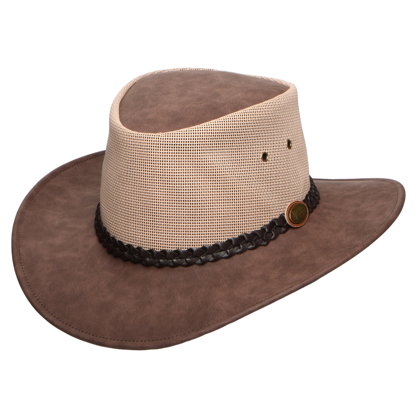 Denton Hats Voyager Faux Leather Vented Outback Hat - Brown