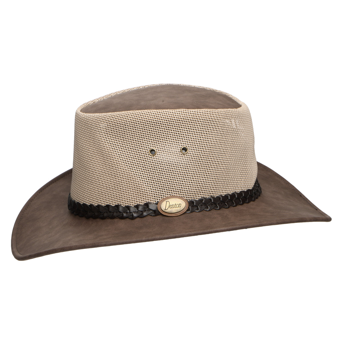 Denton Hats Voyager Faux Leather Vented Outback Hat - Brown