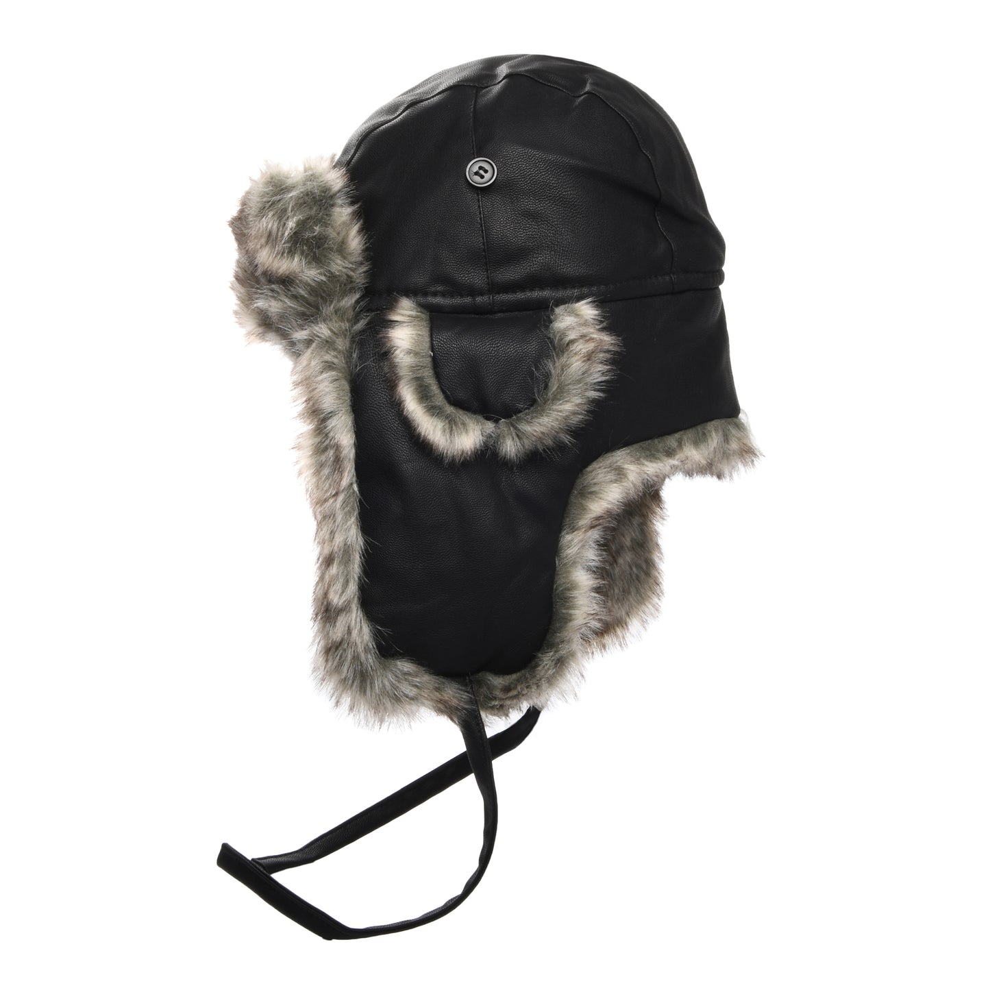 Jaxon & James Washed Faux Leather Trapper Hat - Black