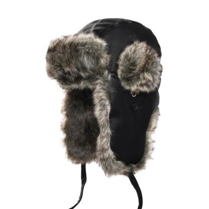 Jaxon & James Washed Faux Leather Trapper Hat - Black