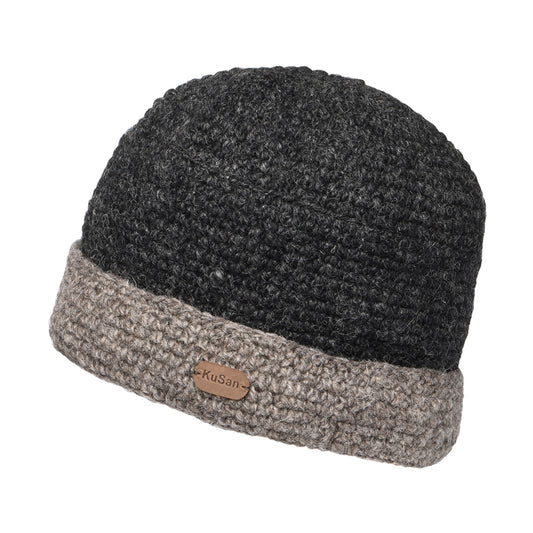 Kusan Turn Up Crochet Beanie Hat - Charcoal