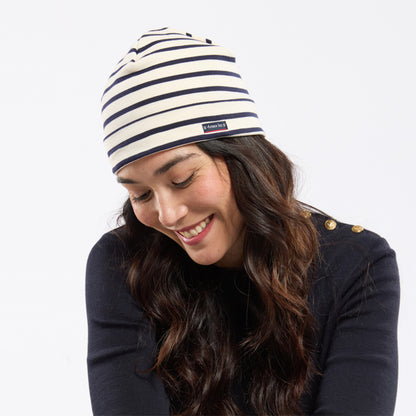 Armor Lux Treguier Cotton Interlock Striped Beanie - Natural-Navy
