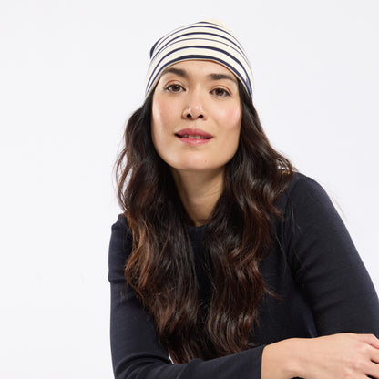 Armor Lux Treguier Cotton Interlock Striped Beanie - Natural-Navy