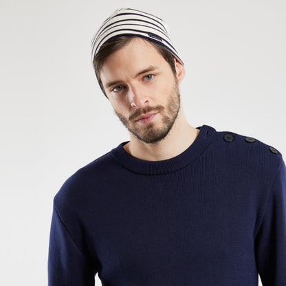 Armor Lux Treguier Cotton Interlock Striped Beanie - Natural-Navy