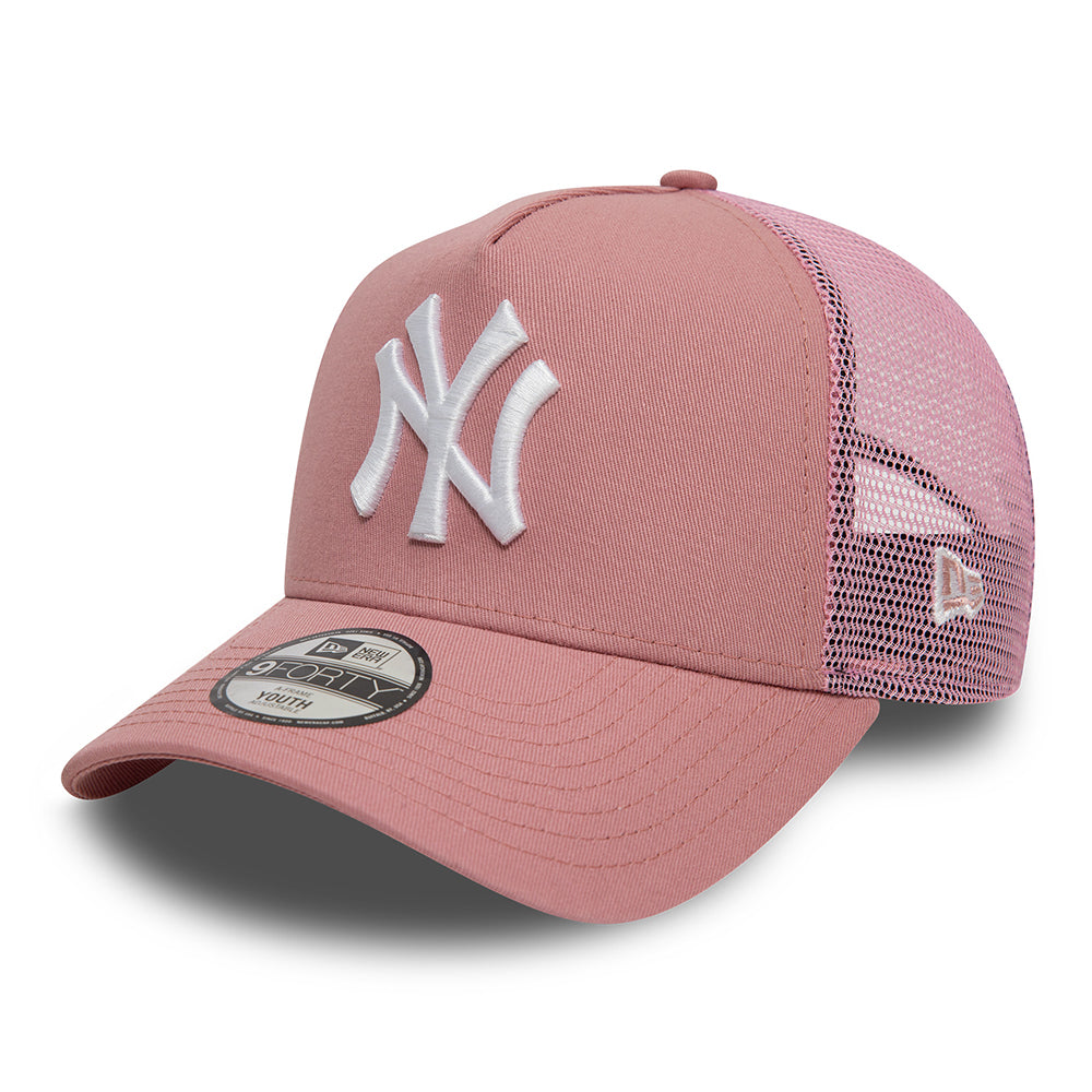 New Era Kids New York Yankees A-Frame Trucker Cap - MLB League Essential - Dark Rose-White