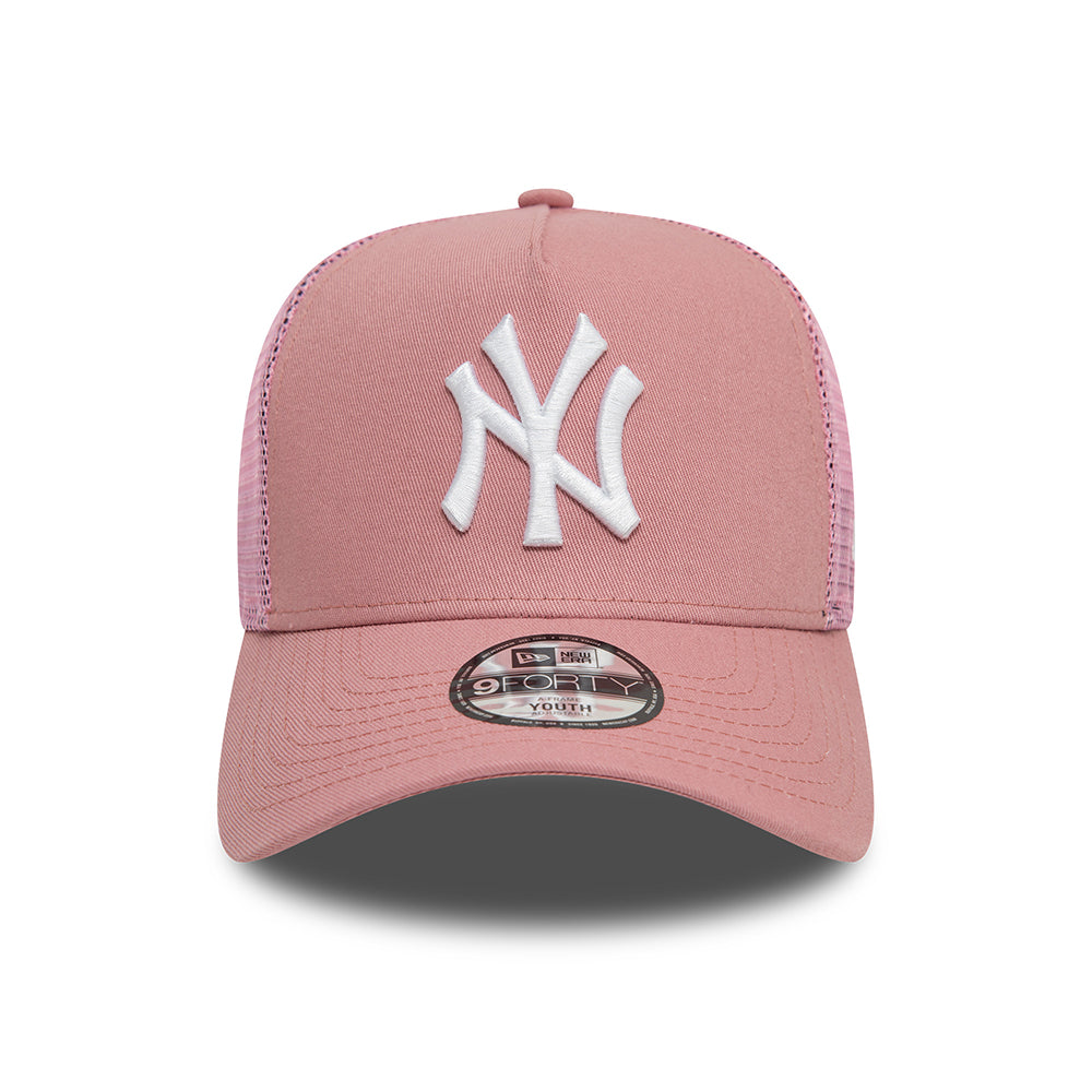 New Era Kids New York Yankees A-Frame Trucker Cap - MLB League Essential - Dark Rose-White