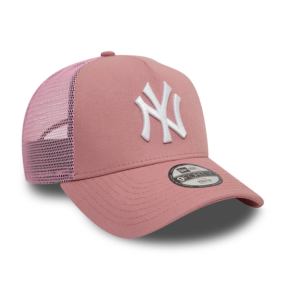 New Era Kids New York Yankees A-Frame Trucker Cap - MLB League Essential - Dark Rose-White