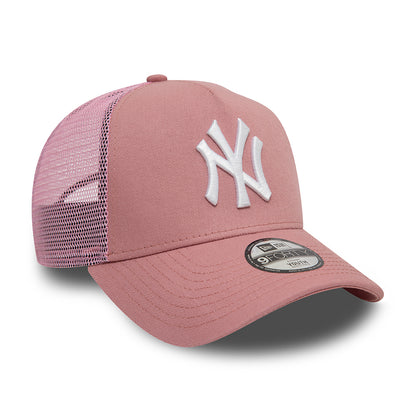 New Era Kids New York Yankees A-Frame Trucker Cap - MLB League Essential - Dark Rose-White