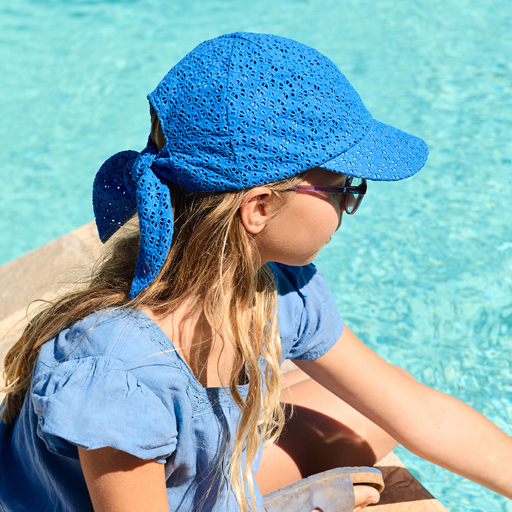 Barts Hats Kids Wuppy Broderie Anglaise Cotton Sun Cap - Royal Blue