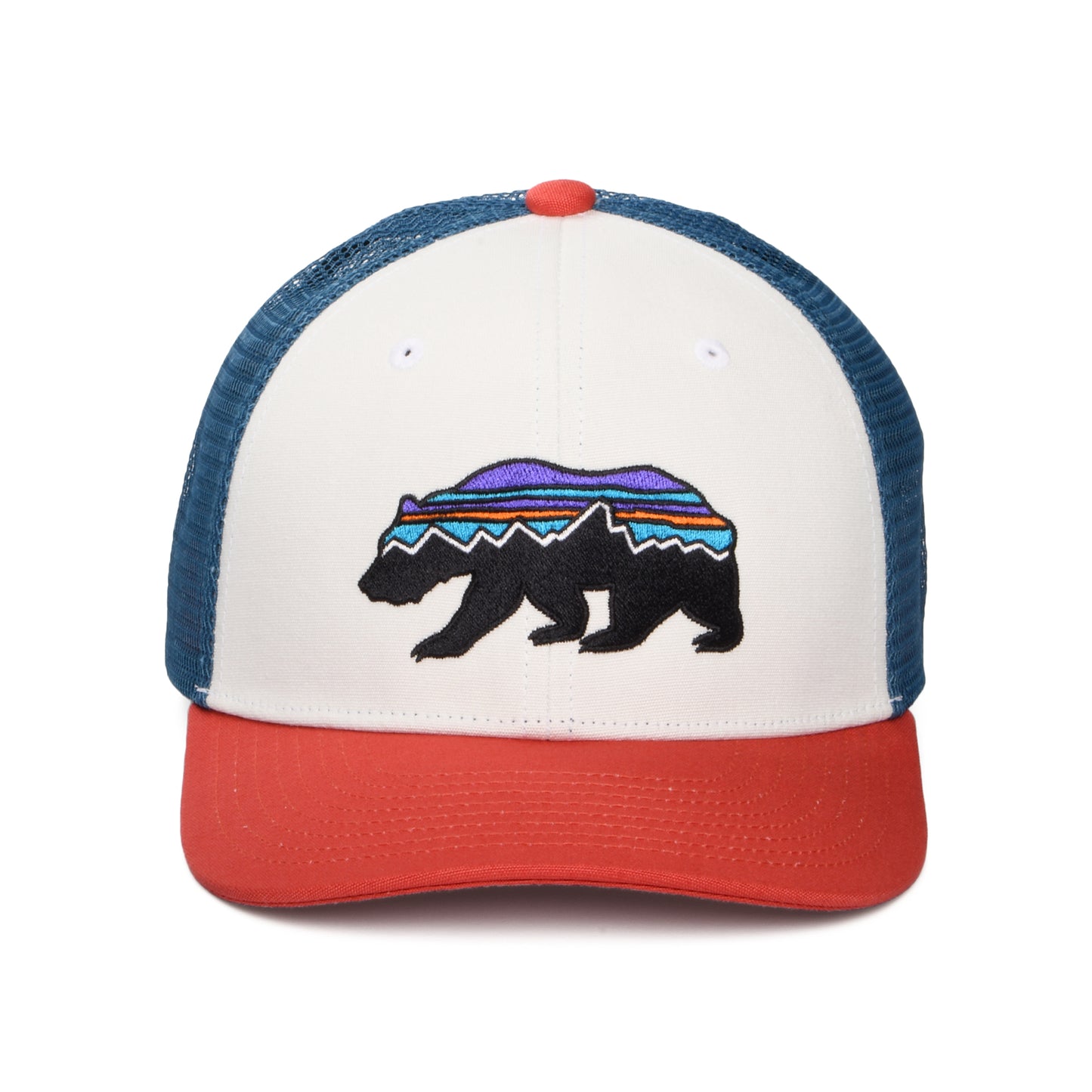 Patagonia Hats Kids Fitz Roy Bear Organic Cotton Trucker Cap - White-Red-Blue