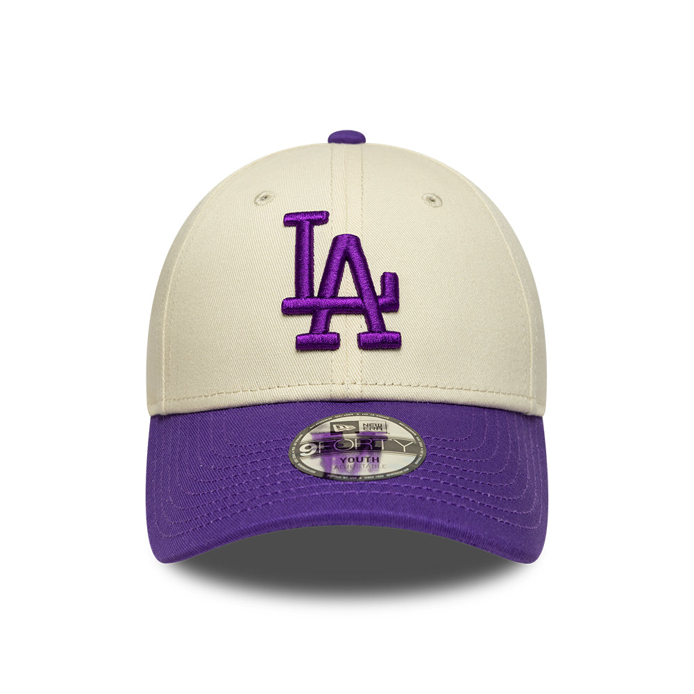 New Era Kids 9FORTY L.A. Dodgers Baseball Cap - MLB League Essential - Cream-Purple