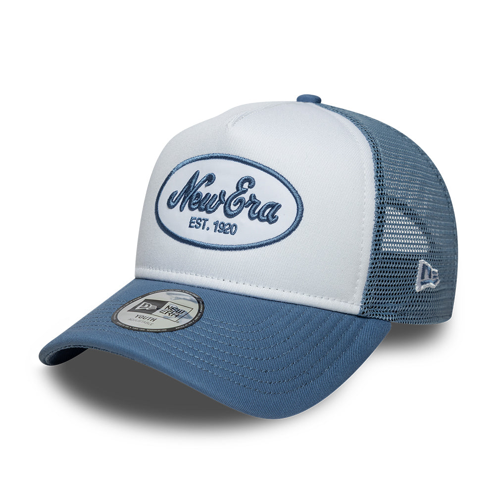 New Era Kids 9FORTY A-Frame Trucker Cap - Oval Patch - Ice Blue-Slate Blue