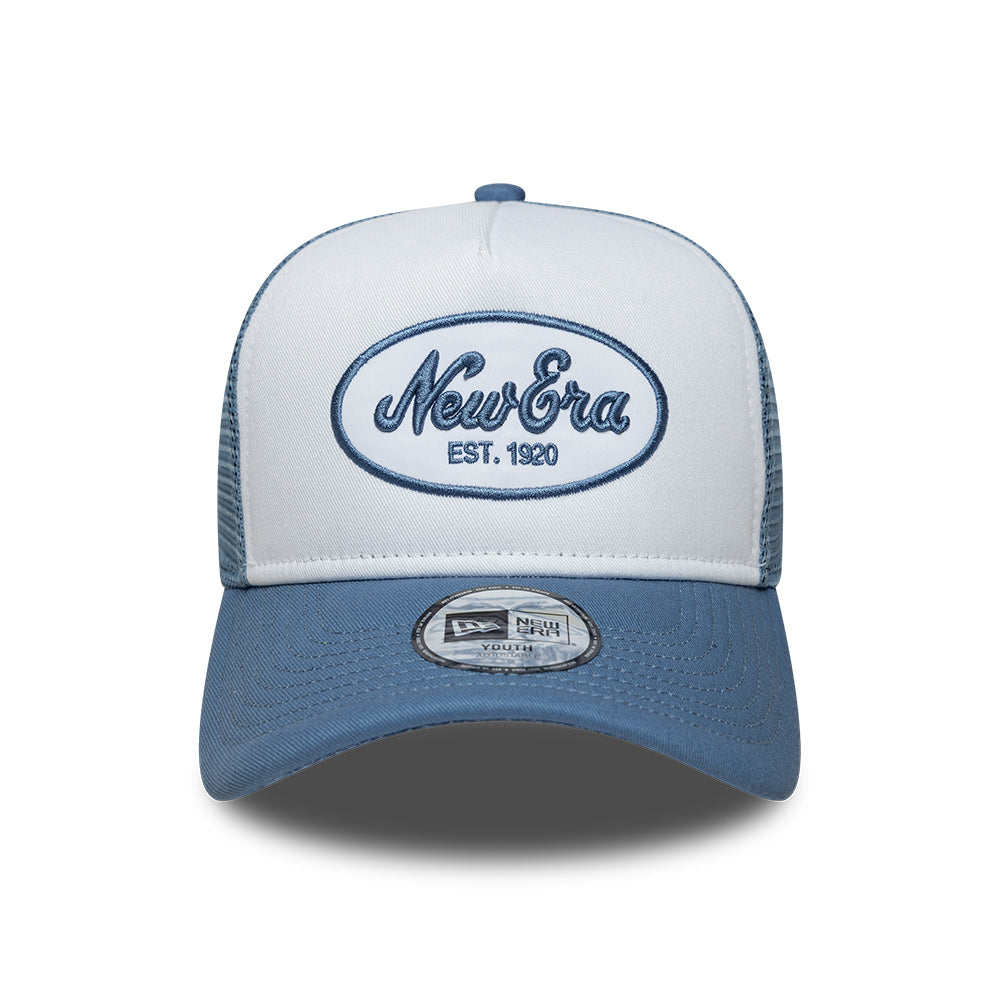 New Era Kids 9FORTY A-Frame Trucker Cap - Oval Patch - Ice Blue-Slate Blue