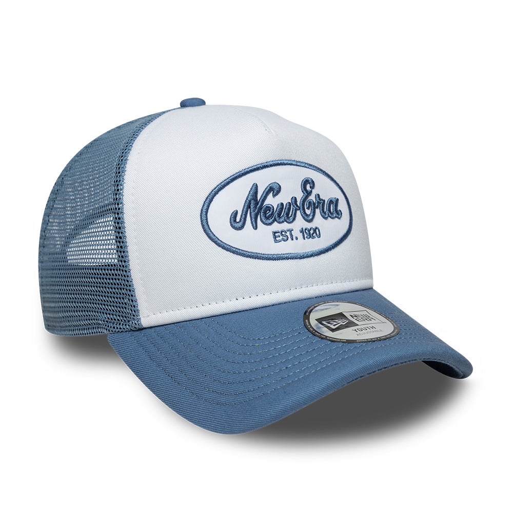 New Era Kids 9FORTY A-Frame Trucker Cap - Oval Patch - Ice Blue-Slate Blue