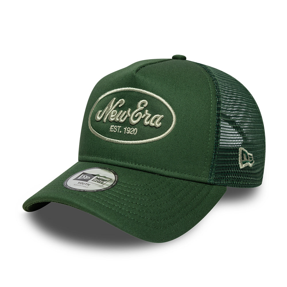 New Era Kids 9FORTY A-Frame Trucker Cap - Oval Patch - Dark Green-Light Green