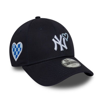 New Era Kids 9FORTY New York Yankees Baseball Cap - MLB Heart Icon - Navy-White
