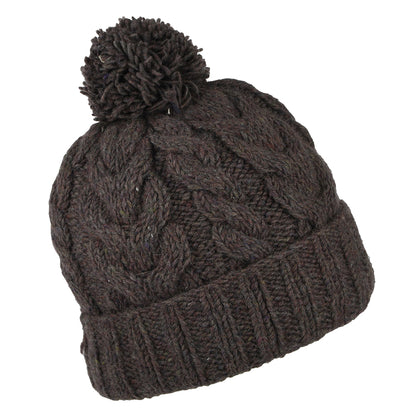 Kusan Cable Knit Turn Up Recycled Bobble Hat - Plum-Grey